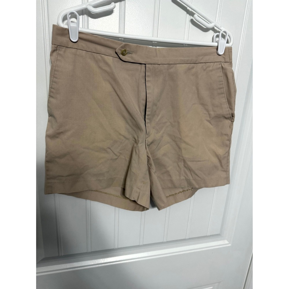 Haggar Chino Shorts Mens 34 Tan Elastic Waist Flat Front Cotton Blend Casual